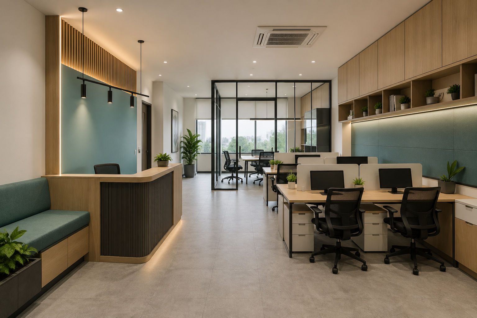 Small office reception and workstation 3D view