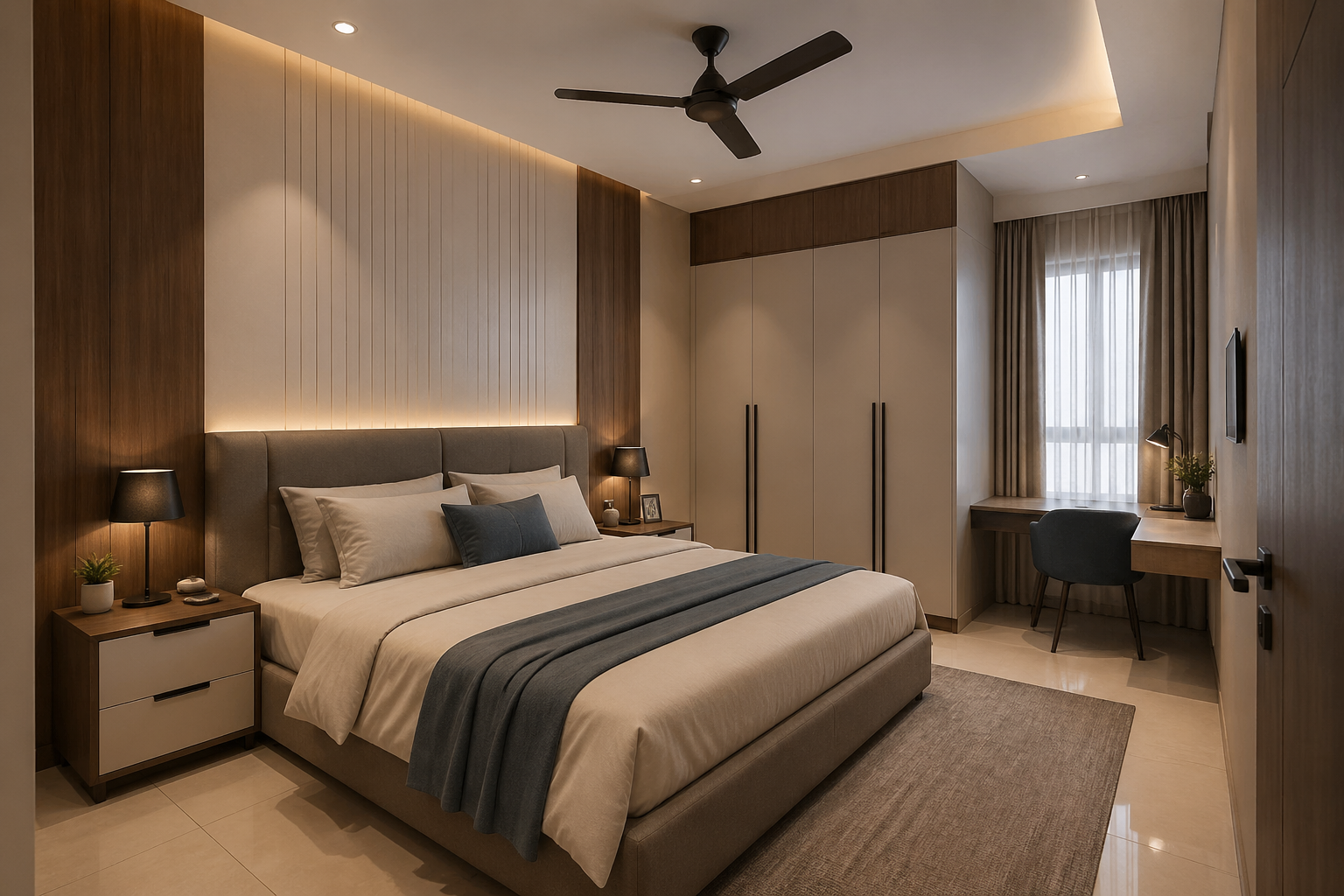 Modern master bedroom 3D view