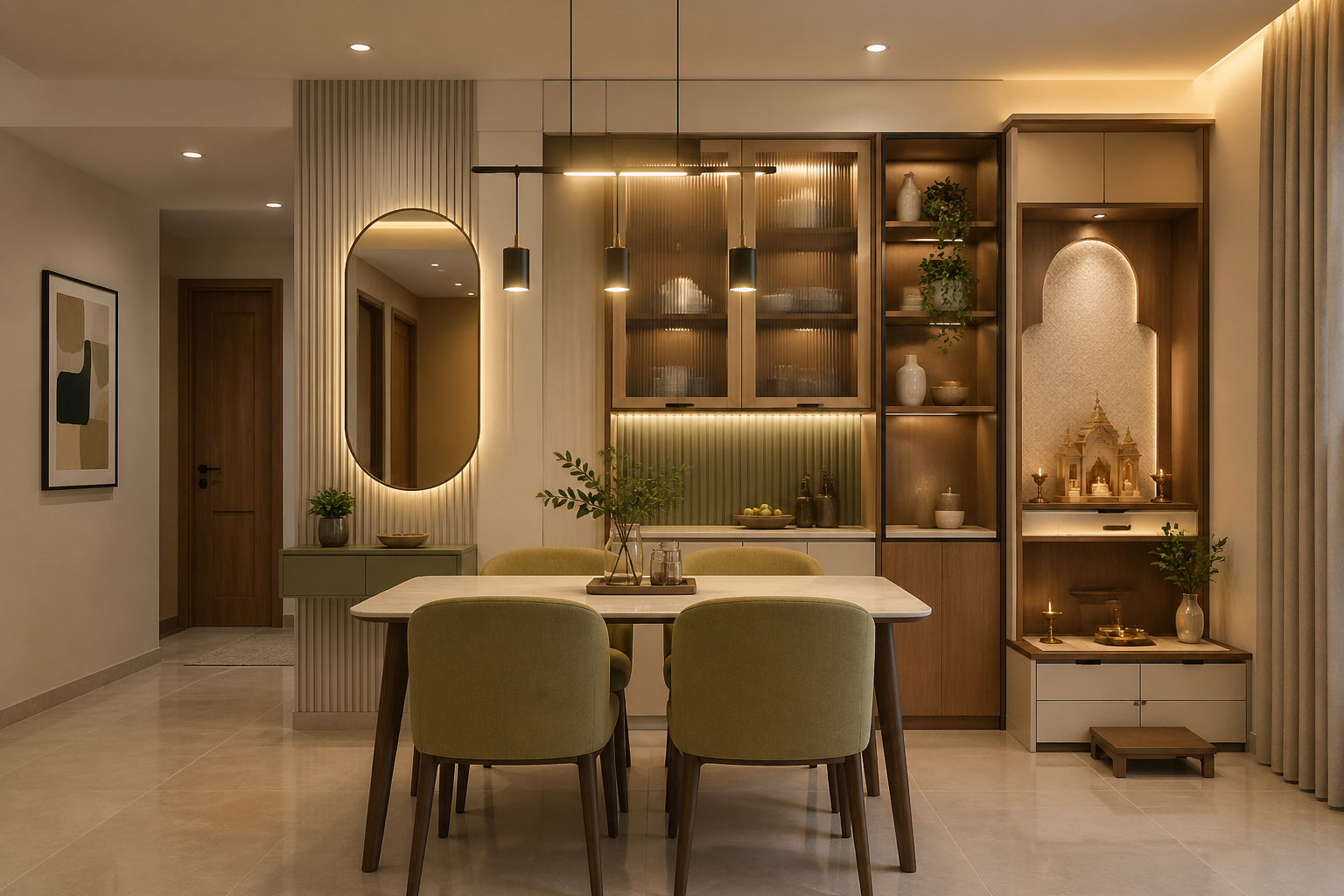 Dining and pooja corner residential 3D view