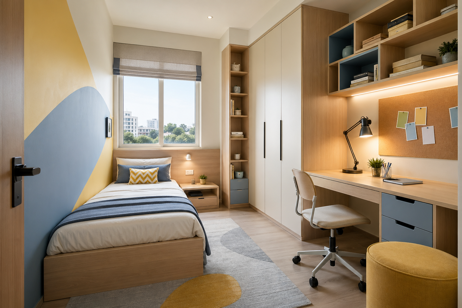 Kids bedroom and study room 3D view