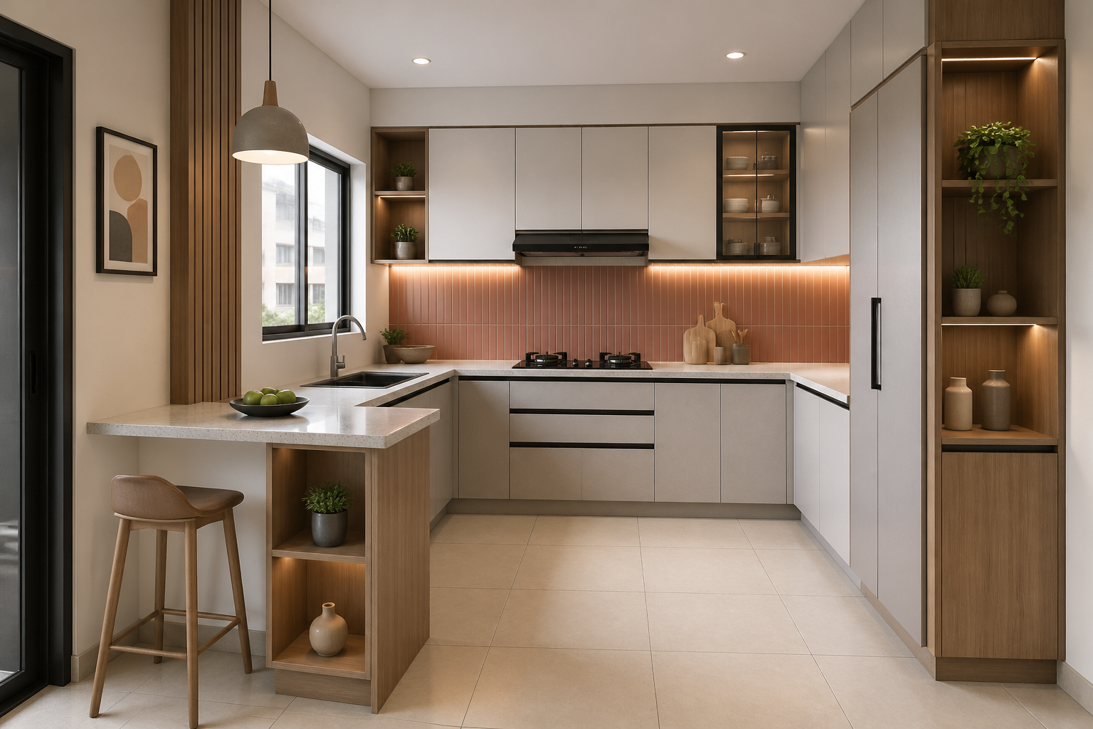 Simple modular kitchen 3D view