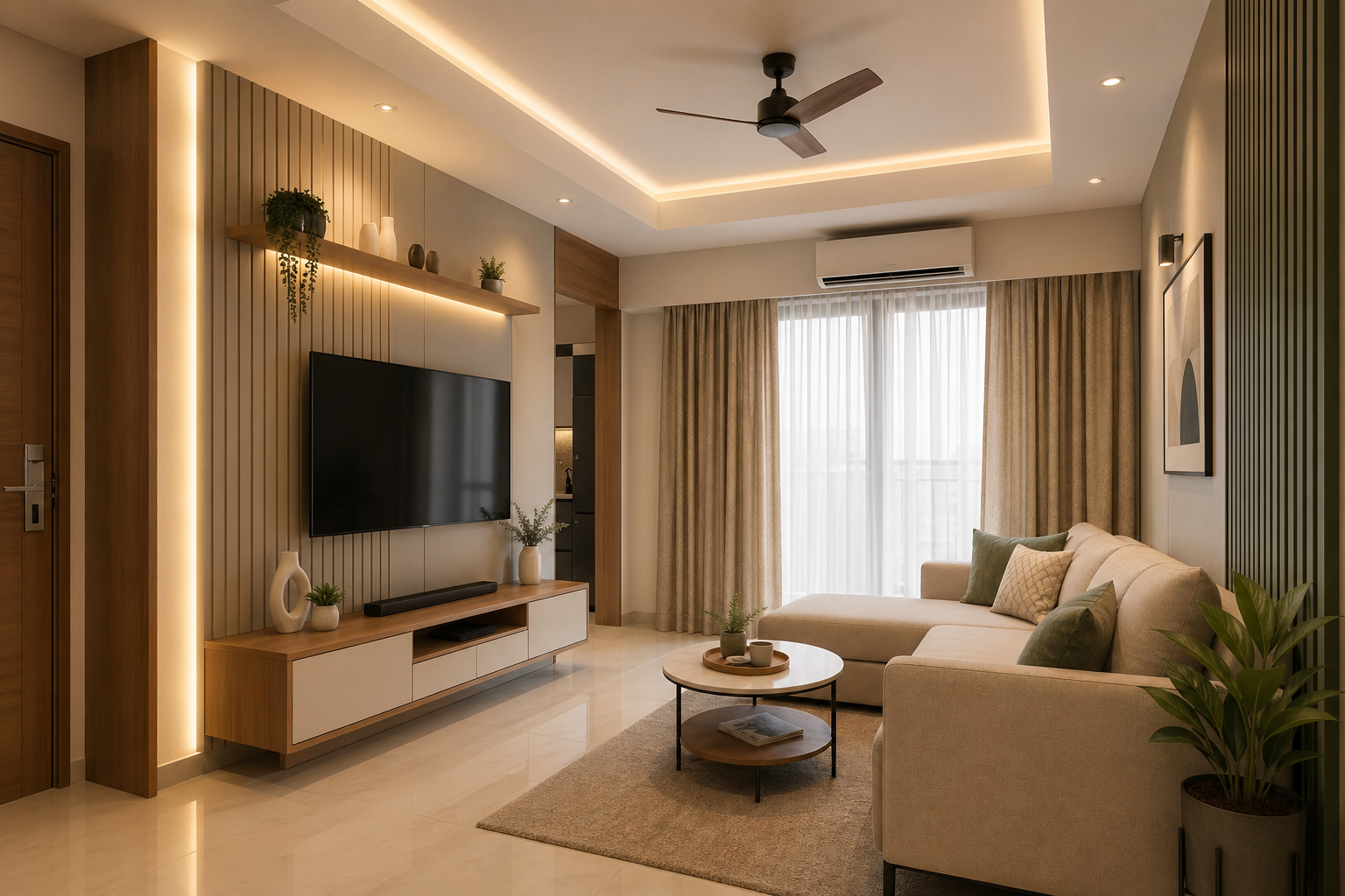 Compact apartment living room 3D view